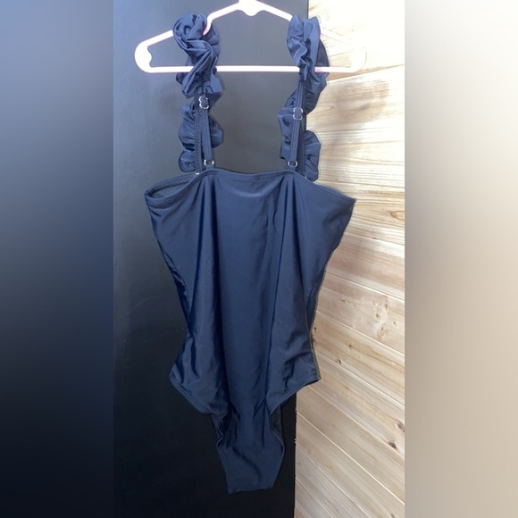 SPORLIKE Women’s New With Tag Size Small One Piece Black Swimsuit Sheer Romantic - Picture 4 of 5